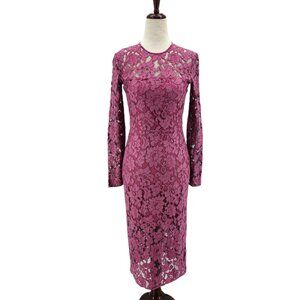 Alexis Womens XS Dress Belarus Pink Lace Floral Sheath Long Sleeve Cocktail